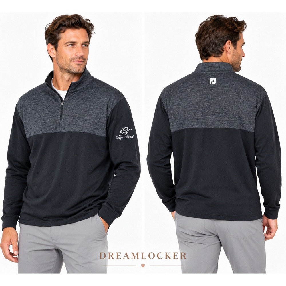 FootJoy FJ Pullover Large Black Gray 1/4 Zip Golf Osage National Embroidered